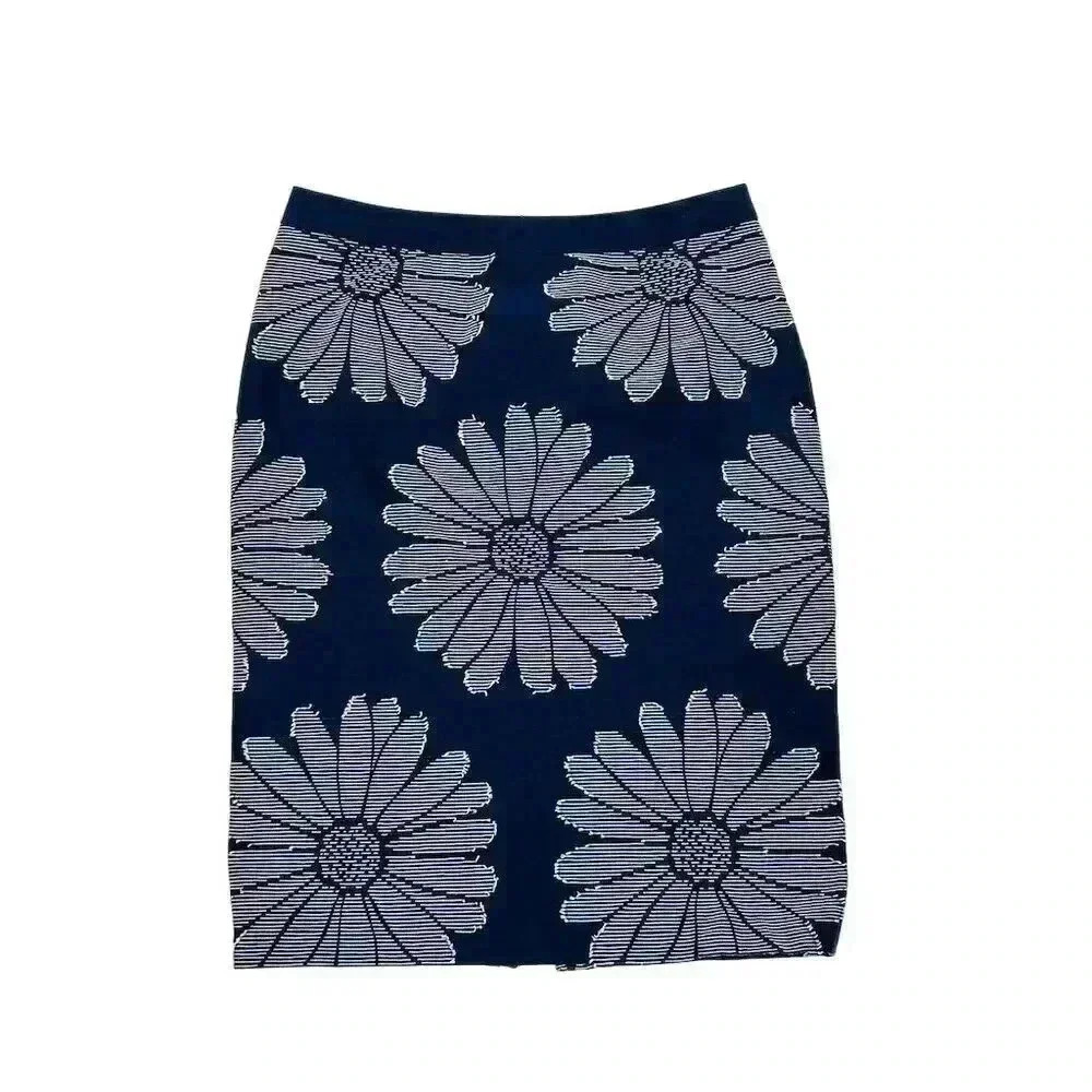 Boden Womens Size 6 Blue Floral Embroidered Pencil Skirt Knee Length Lined
